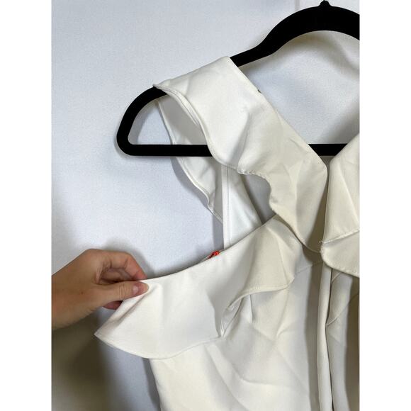 ML MONIQUE LHUILLIER Ruffle Halter Wide Leg Jumpsuit in White Size 6 $495 - Picture 7 of 16